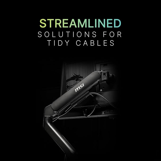 MSI MAG MT101G - Gas Spring Single Monitor Stand Arm, Supports 17-32" and 22 lbs, VESA Compatible, Adjustable Gas Spring Mount, Clamp & Grommet, Quick Release Plate – Black