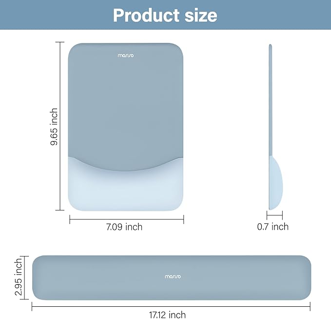 MOSISO Wrist Rest Support for Mouse Pad&Keyboard Set, Rectangular Ergonomic Mousepad Non-Slip Base Home/Office Easy Typing Pad with Neoprene Cloth&Raised Silicone Lining, Aquamarine