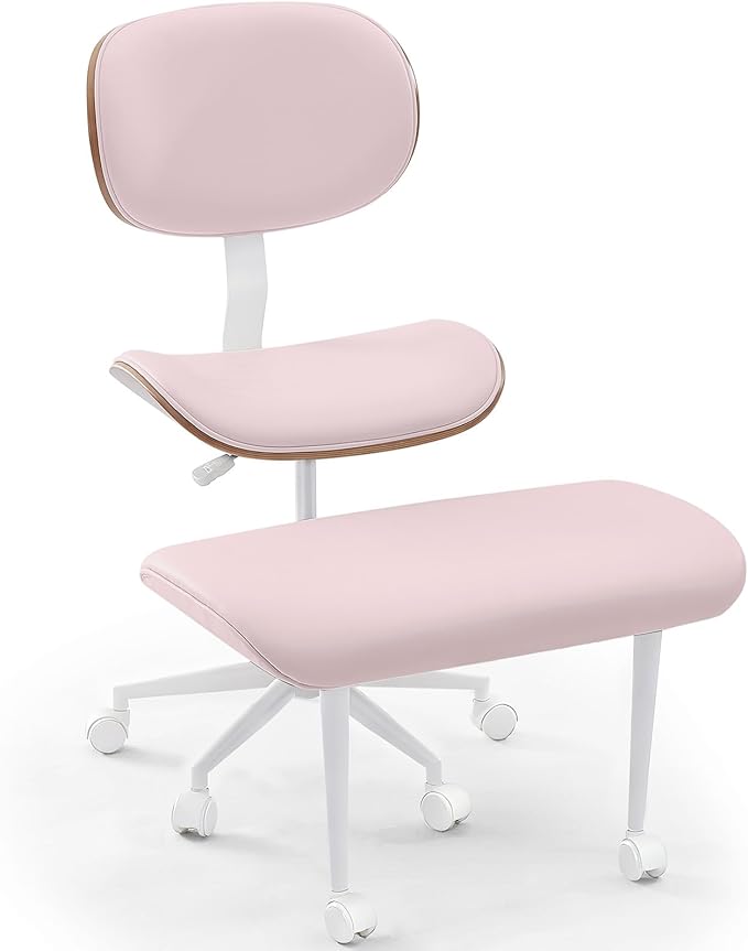 Bestier Ergonomic Cross Legged Office Chair for Women, Meditation Chair with Wider Back Support for Adults, 360° Swivel Office Chair with Wheels, Adjustable Height for ADHD Girl Pink PU Leather