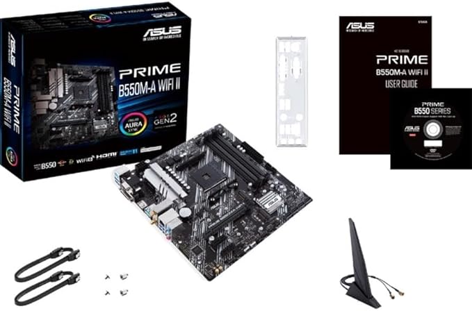 ASUS Prime B550M-A WiFi II AMD Micro ATX Motherboard with PCIe 4.0, WiFi 6, ECC Memory, HDMI 2.1, RGB Header