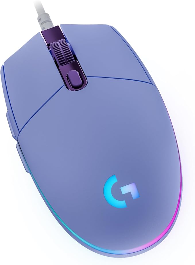 Logitech G203 Wired Gaming Mouse, 8,000 DPI, Rainbow Optical Effect LIGHTSYNC RGB, 6 Programmable Buttons, On-Board Memory, Screen Mapping, PC/Mac Computer and Laptop Compatible - Lilac