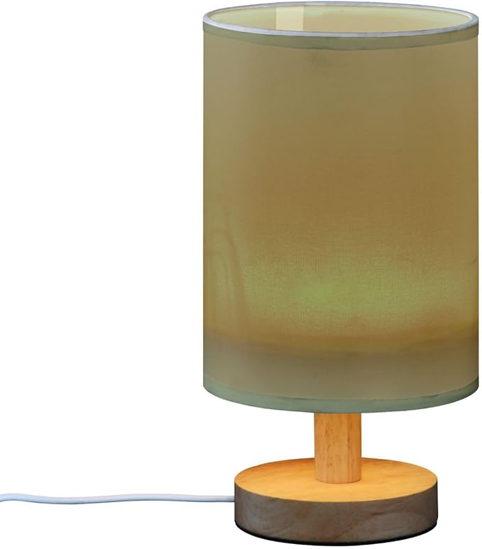 Olive Green Solid Color Bedside Table Lamp for Bedroom Nightstand, Small Eye Care LED Desk Reading Lamp USB Port Wood Base Round Flaxen Fabric Shade for for Kids Room Living Room Office Desk