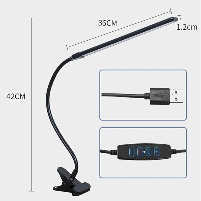 Black LED Easel Lamp Clip-On Art Light for Artists - 3 Colour Modes, 10-Level Dimmable Eye-Care Desk Lamp, Flexible 360° Gooseneck, USB Powered for Painting, Drawing, Headboards, Drafting Tables