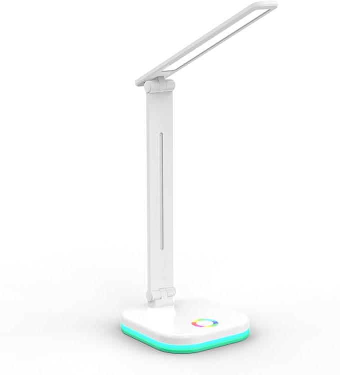 NTL-625QI - LED Desk Lamp with Wireless Phone Charger, RGB Night Light, Adjustable Color Temperature, and USB Phone Charging Port for Home and Office - White