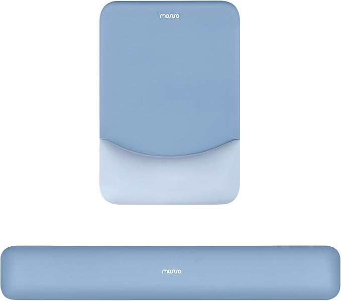 MOSISO Wrist Rest Support for Mouse Pad&Keyboard Set, Rectangular Ergonomic Mousepad Non-Slip Base Home/Office Easy Typing Pad with Neoprene Cloth&Raised Silicone Lining, Stone Blue