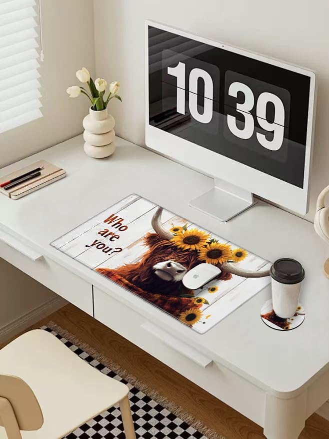 XL Mouse Pad Gaming Desk Mat for Desktop Extended Mousepad Sunflower Cow Desk Pad 24x12 Computer Mat Large Mouse Pads for Wireless Mouse Office Laptop Accessories Gift