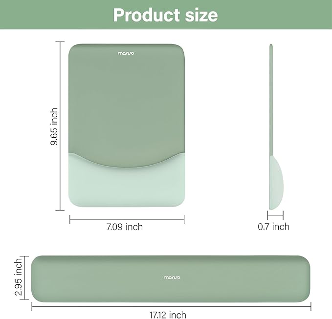 MOSISO Wrist Rest Support for Mouse Pad&Keyboard Set, Rectangular Ergonomic Mousepad Non-Slip Base Home/Office Easy Typing Pad with Neoprene Cloth&Raised Silicone Lining, Green