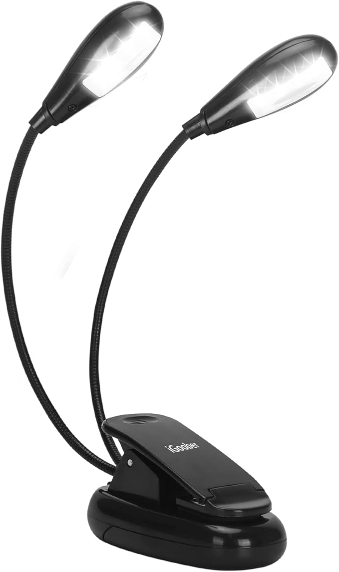 Music Stand Lights - 8 LED Book Light, Piano Light Clip On, USB & AAA Battery Powered, Eye Care & Portable, 2 Arm x 2 Brightness Levels, Ideal for Musician, Piano Player, Orchestra, Travel