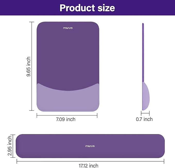 MOSISO Wrist Rest Support for Mouse Pad&Keyboard Set, Rectangular Ergonomic Mousepad Non-Slip Base Home/Office Easy Typing Pad with Neoprene Cloth&Raised Silicone Lining, Imperial Purple