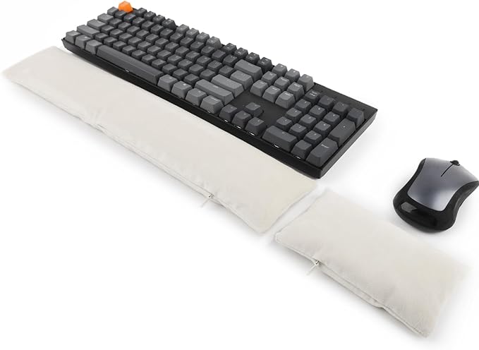 Keyboard Mouse Wrist Rest Bean Bag Set, Ergonomic Wrist Rest for Keyboard and Mouse Filled Ergo Beads, for Laptop, Desktop Computer (Ivory White)