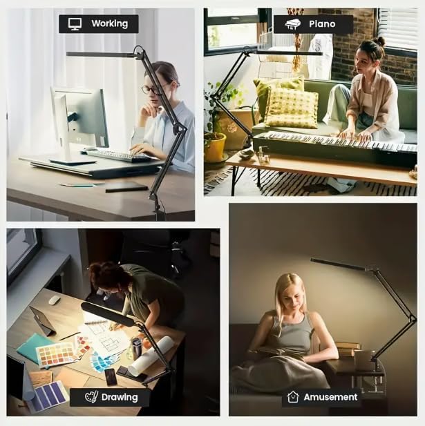 HomeBeyond LED Desk Lamp – 12W Adjustable Swing Arm Light with 5 Color Modes & 10 Brightness Levels, Black, Eye-Caring Table Lamp for Home and Office