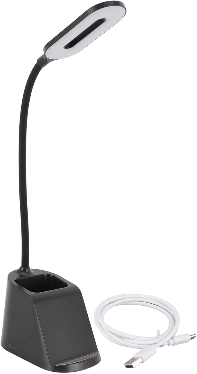 ANGGREK LED Desk Lamp with Wireless Charger Flexible Arm Touch Control Dimmable USB C Table Lamp for Office Study Bedroom (Black)