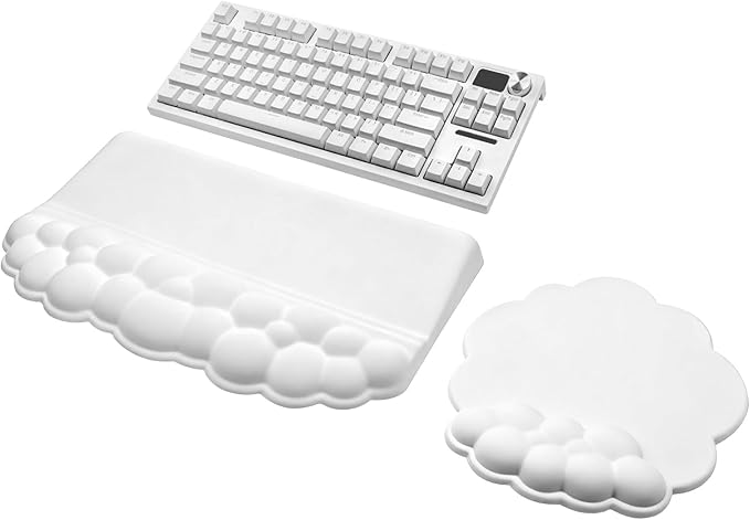 Cloud Keyboard and Mouse with Wrist Rest, Ergonomic Tilted Keyboard Stand with Soft Memory Foam Wrist Support Set, Effortless Typing, Comfortable for Office, Work, and Gaming