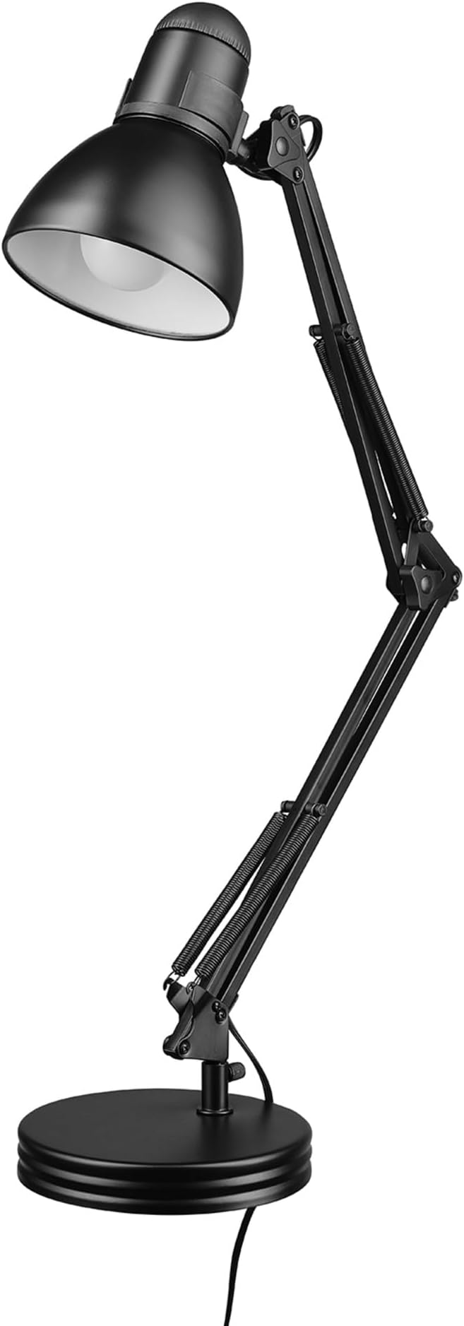 Globe Electric 5698601 28" Heavy Base Top Moving Spring Balanced Swing Arm Desk Lamp, Black, On/Off Rotary Switch on Shade, Office Decor, Reading Light, Home Essentials, Room Lighting
