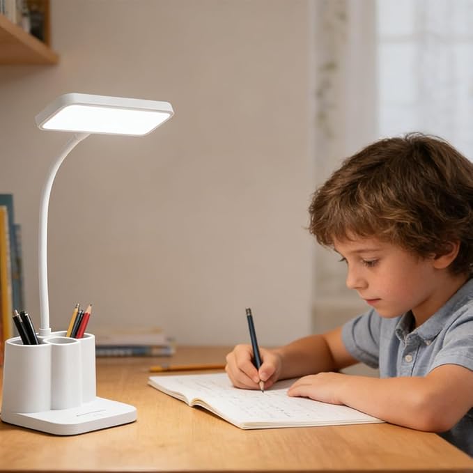 Dimming LED Small Desk Lamp, 3 Level Brightness Eye-Care Table Lamp with 360° Flexible Neck Pen Holder, Flicker-Free Light with Memory Function for College Dorm Home Office Study Reading Nail Art