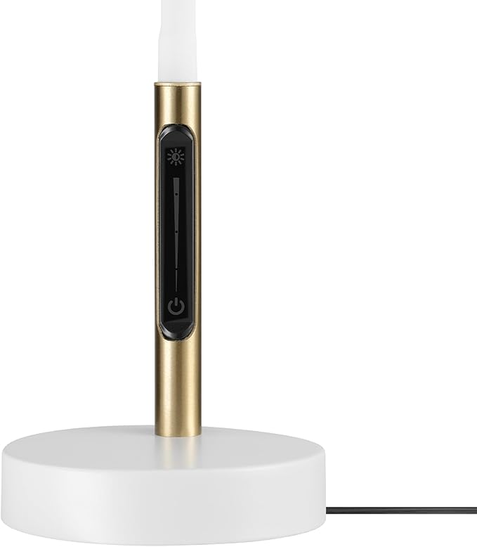 Globe Electric 62000035 15" LED Integrated Desk Lamp, Matte White, Brass Accent, Adjustable Gooseneck, Dimmable, 3 Color Temperature, 7.5W, 90 CRI, 400 Lumens, Reading Light, Dorm Room Essentials