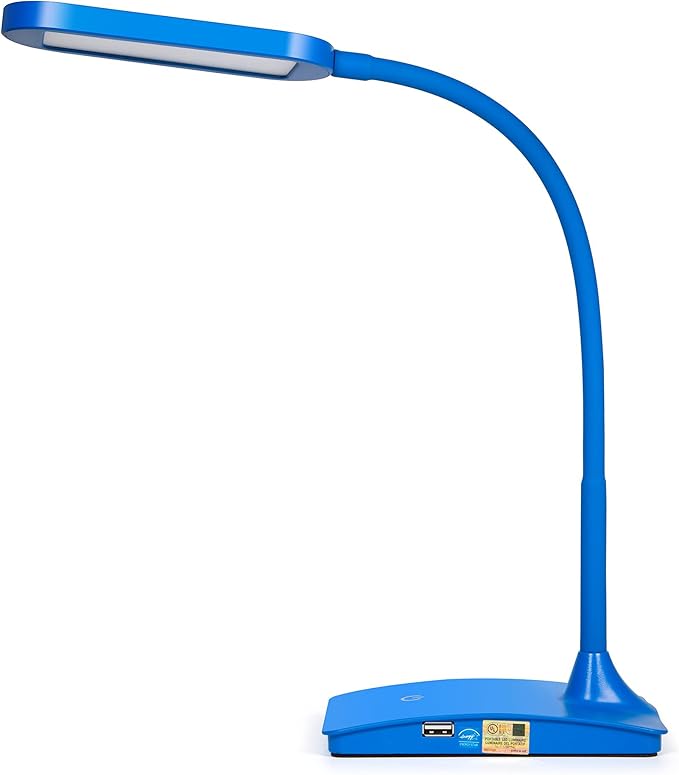 Blue Desk Lamps for Home Office - Super Bright Small Desk Lamp with USB Charging Port, a Perfect LED Desk Light as Study Lamp, Bedside Reading Lights