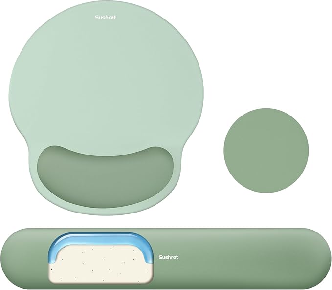 Mouse Pad and Keyboard Wrist Rest, 3-in-1 Gel Memory Foam Ergonomic Mouse Pad with Wrist Rest Set,Gaming Mousepad Arm Cushion Support for Computer Office Desk Accessories Cute Setup,Sage Green