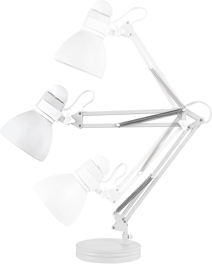 Globe Electric 52024 28" Swing Arm Architect Desk Lamp, Matte White, Rotary Switch on Shade, Partially Adjustable Arm, Modern Lighting for Bedroom or Office, Timeless, Indoor Lights