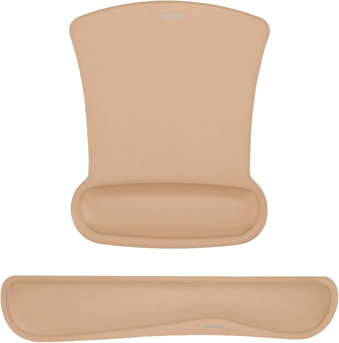 MOSISO Wrist Rest Support for Mouse Pad & Keyboard Set, Ergonomic Mousepad Non-Slip Base Home/Office Easy Typing Cushion with Neoprene Cloth & Raised Memory Foam, Mocha