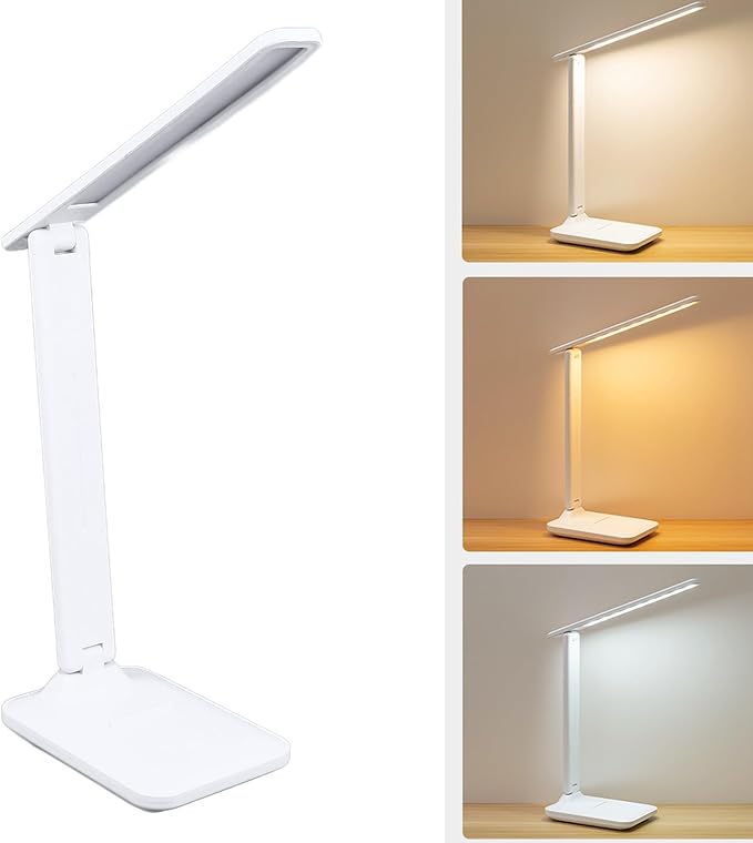 LED Desk Lamp, Dimmable Table Lamp, Touch Control, Rechargeable, White