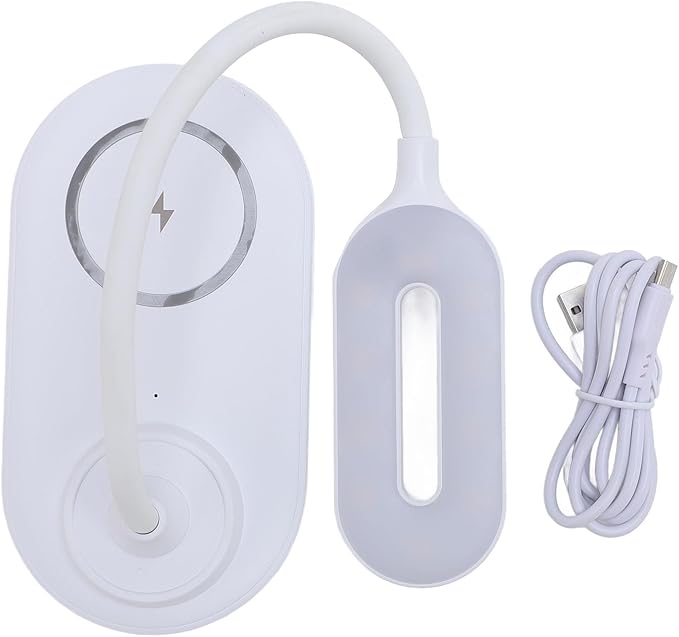 Fabater LED Desk Lamp with Wireless Charger, 15W Phone 5W Earphone Charging, 360 Adjustable Arm, Soft Eye Caring Light, with USB Port, for Home Office Study Bedroom (White)