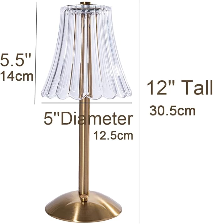 Cordless Table Lamps for Home,Table,Dining Room, Gold Rechargeable Lamps, USB Charge 12'' Tall LED Brass Portable Outdoor Indoor Table Lamp with Built-in Dimmer