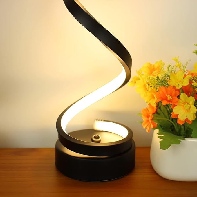 Modern Spiral Table Lamp, Dimmable Table Lamps for Bedroom, 12W LED Desk Lamps for Living Room, 3 Colors 10 Brightness Bedside Lamps Nightstand Lamp Desk Light for Nightstand, Office - Black