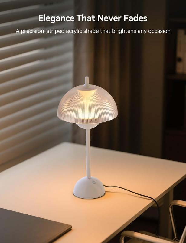 Tubicen Flowerpot Bedside Table Lamp Plug in Decorative Transparent Striped Mushroom Table Lamp Memory Function Modern LED 4-Stage Touch Dimmable Desk Table Lamps for NightStands Bedroom Home Office