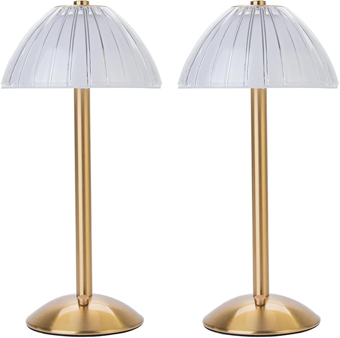 Cordless Table Lamps for Home,Table,Dining Room, Gold Rechargeable Lamps, USB Charge 12'' Tall LED Brass Portable Outdoor Indoor Table Lamp with Built-in Dimmer (Pack2-Gold Lamp)
