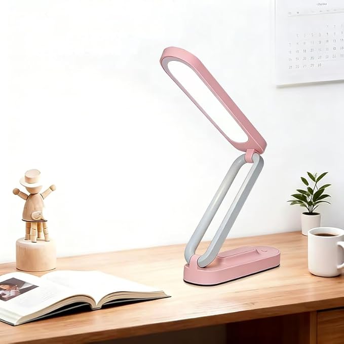 Rechargeable LED Desk Lamp, Foldable Portable Table Light with 3 Brightness Levels,Type-C USB Charging,Small Desk Lamp,Portable Bedside Wireless Reading Light,Home, Office, Nail Art,Craft,Pink