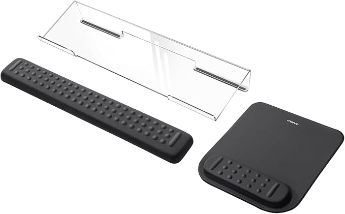MOSISO Computer Keyboard Stand&Wrist Rest Support for Keyboard &Mouse Pad Set, Ergonomic Massage Wrist Rest Set, Easy Typing Working Acrylic Clear Stand for Office Home, Black