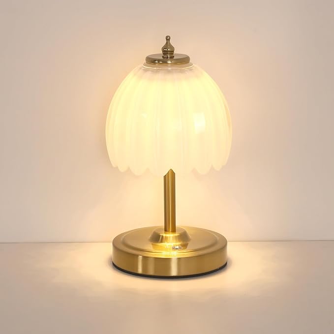 Tulip Small Table Lamp, 5200mAh Cordless Touch Control Mini Table Lamp with 3 Color Temps & Stepless Dimming, Perfect for Small Spaces Like Dressers, Bedsides, Bookshelves (White Tulip)
