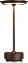 Rechargeable Cordless Table Lamps, 5000mAh Portable LED Table Light, 3 Color Stepless Dimming Battery Powered Metal Table Lamp for Outdoor Patio/Bedroom/Restaurant.(Brown)
