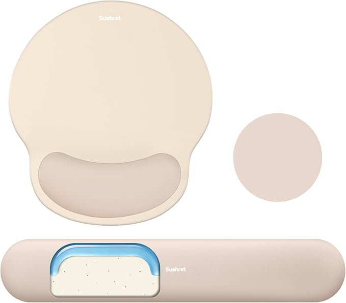 Mouse Pad and Keyboard Wrist Rest, 3-in-1 Gel Memory Foam Ergonomic Mouse Pad with Wrist Rest Set, Gaming Mousepad Arm Cushion Support for Computer Office Desk Accessories Cute Setup,Apricot