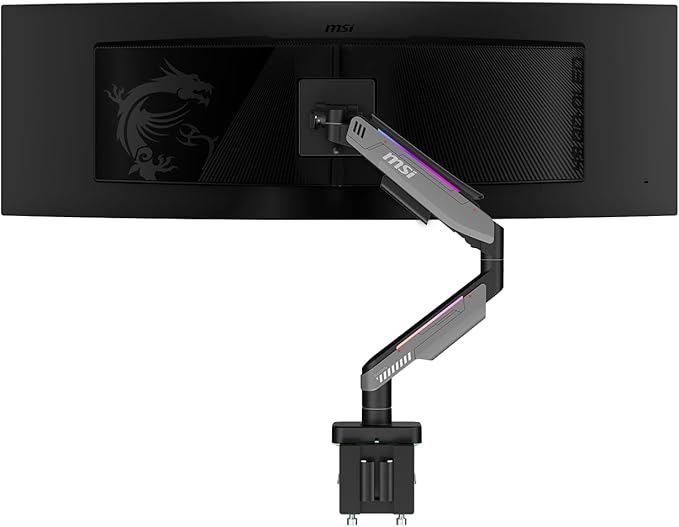 MSI MPG MT201R V2 - Premium RGB Single Monitor Stand Arm, Supports 17-49" Screens and 44 lbs, VESA Compatible, Adjustable Heavy Duty Gas Spring Mount, Clamp & Grommet, Quick Release Plate - Gray