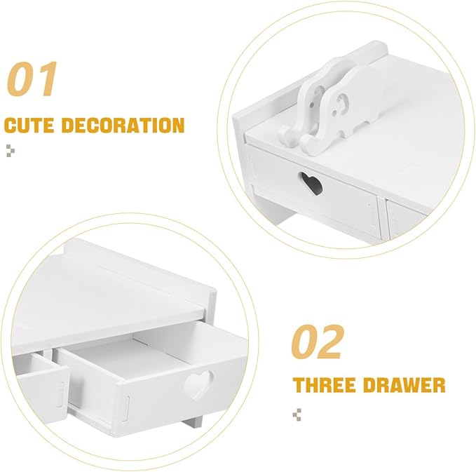 Tofficu Computer Monitor Stand Riser with 3 Drawers - Desktop Organizer with Phone Holder, White Desk Shelf for Laptop, Office Supplies & Workspace Storage