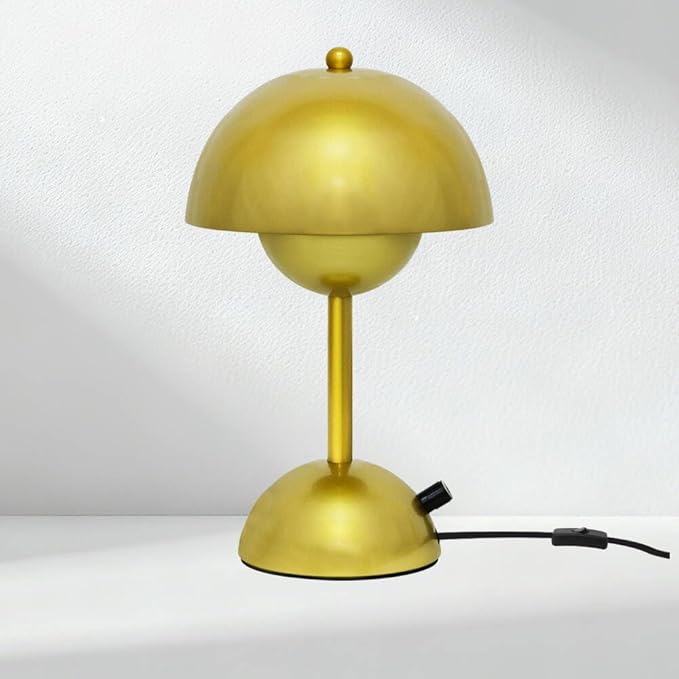Mushroom Table Lamp with Golden Finish,Dimmable Desk Light with Rotary Knob for Bedroom Study Office Decor,30CM Adjustable Warm White Lighting,4W LED Minimalist Accent Lamp,E26 Bulb Included(G45)
