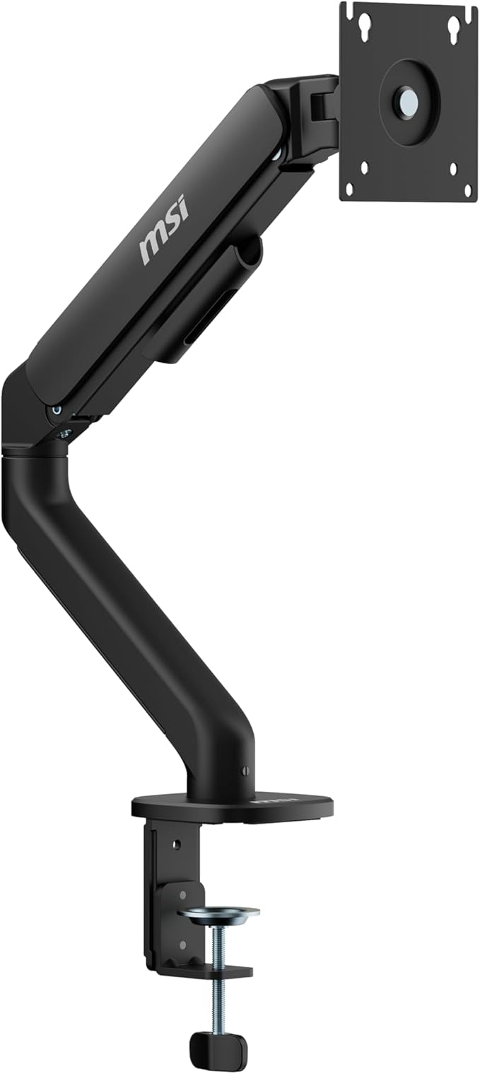 MSI MAG MT101G - Gas Spring Single Monitor Stand Arm, Supports 17-32" and 22 lbs, VESA Compatible, Adjustable Gas Spring Mount, Clamp & Grommet, Quick Release Plate – Black
