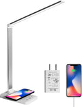 LED Desk Lamp with Wireless Charger,Eye-Caring Table Lamps,Stepless Dimmable Office Lamp with USB Charging Port,Touch/Memory/Timer Function,25 Brightness Lighting,Foldable Lamp