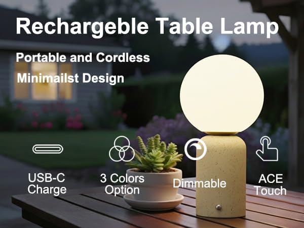 10.6 inch Mushroom Lamp, Cute Cordless Rechargeable Table Lamp with Glass Shade, 3 Color Temps LED Dimmable Ambient Lighting, Small Retro Touch Bedside Light for Decor, Resin Base.
