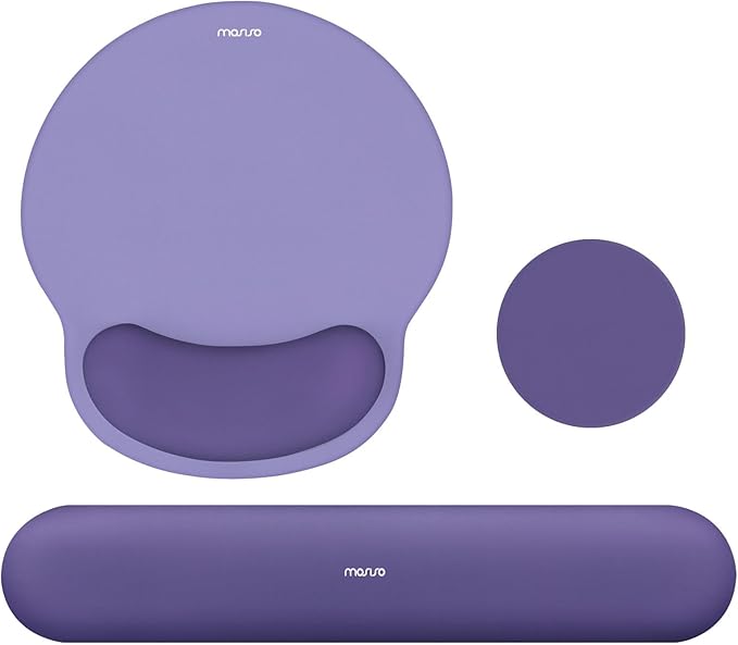 MOSISO Wrist Rest Support for Mouse Pad&Keyboard Set, Circle Curved Ergonomic Mousepad&Coaster Non-Slip Base Home/Office Wrist Support&Easy Typing Pad with Soft Cloth&Silicone Lining, Imperial Purple