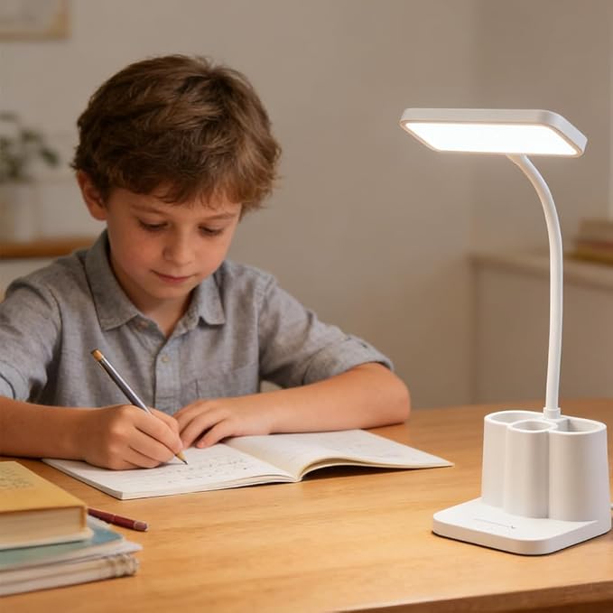 Dimming LED Small Desk Lamp, 3 Level Brightness Eye-Care Table Lamp with 360° Flexible Neck Pen Holder, Flicker-Free Light with Memory Function for College Dorm Home Office Study Reading Nail Art