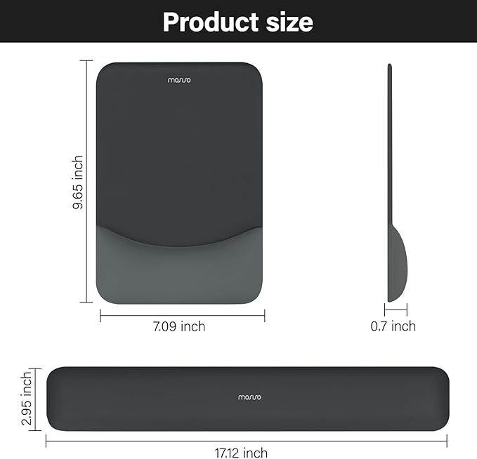 MOSISO Wrist Rest Support for Mouse Pad&Keyboard Set, Rectangular Ergonomic Mousepad Non-Slip Base Home/Office Easy Typing Pad with Neoprene Cloth&Raised Silicone Lining, Slate Gray