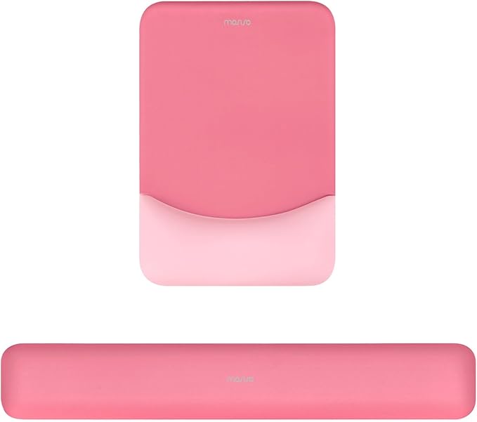 MOSISO Wrist Rest Support for Mouse Pad&Keyboard Set, Rectangular Ergonomic Mousepad Non-Slip Base Home/Office Easy Typing Pad with Neoprene Cloth&Raised Silicone Lining, Melon Pink