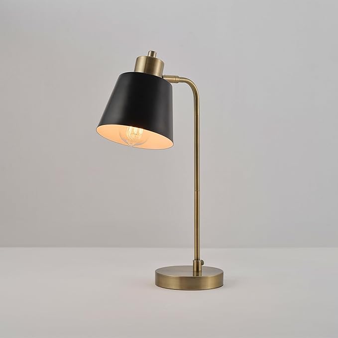 Globe Electric 61000055 18" Desk Lamp, Matte Brass Finish, Black Metal Shade, Adjustable Pivot Joint, On/Off Rotary Switch on Shade, E26 Base, Modern Lamp for Living Room or Home Office