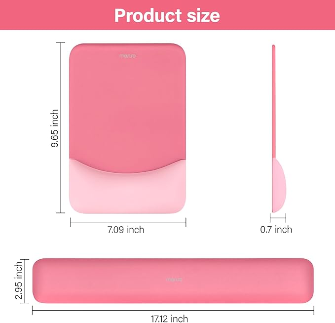 MOSISO Wrist Rest Support for Mouse Pad&Keyboard Set, Rectangular Ergonomic Mousepad Non-Slip Base Home/Office Easy Typing Pad with Neoprene Cloth&Raised Silicone Lining, Melon Pink