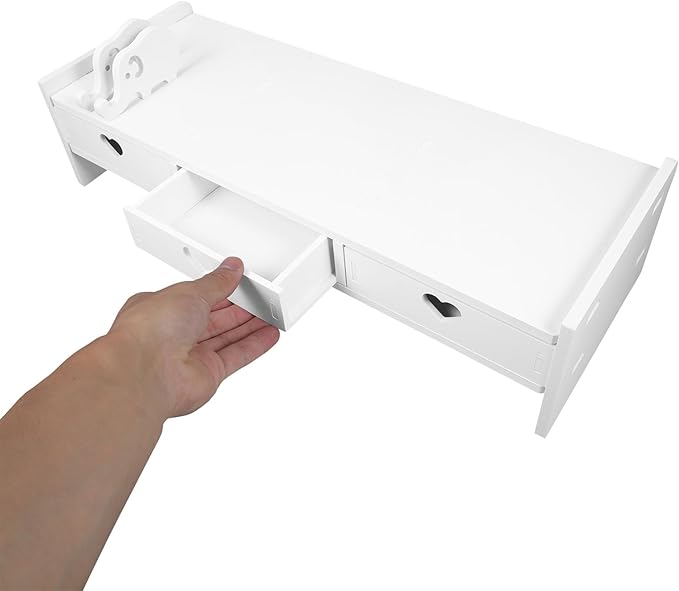 Tofficu Computer Monitor Stand Riser with 3 Drawers - Desktop Organizer with Phone Holder, White Desk Shelf for Laptop, Office Supplies & Workspace Storage