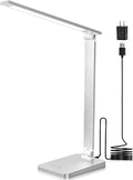 LED Desk Lamp for Home Office, 3 Levels Dimmable Desk Light with USB Charging Port, Small Study Lamp, Reading Light for Table, Silver, 5000K