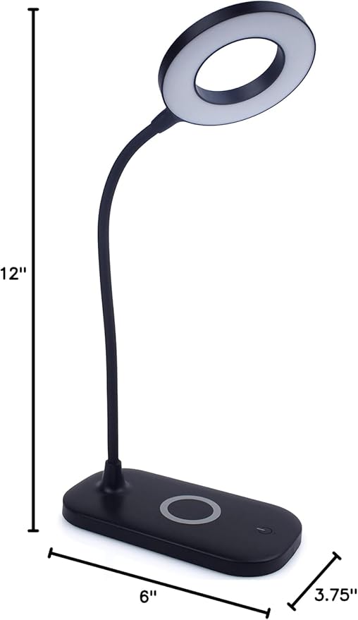 Newhouse Lighting Zlata Painted Black Plastic Tap or Touch Switch Dimmable and Adjustable Color Temperature Office Desk Lamp with 21 LEDs and USB Port, Wireless Charging